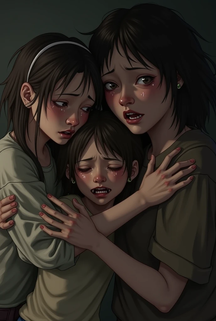 Hordes of zombies covered in blood,horrified expression