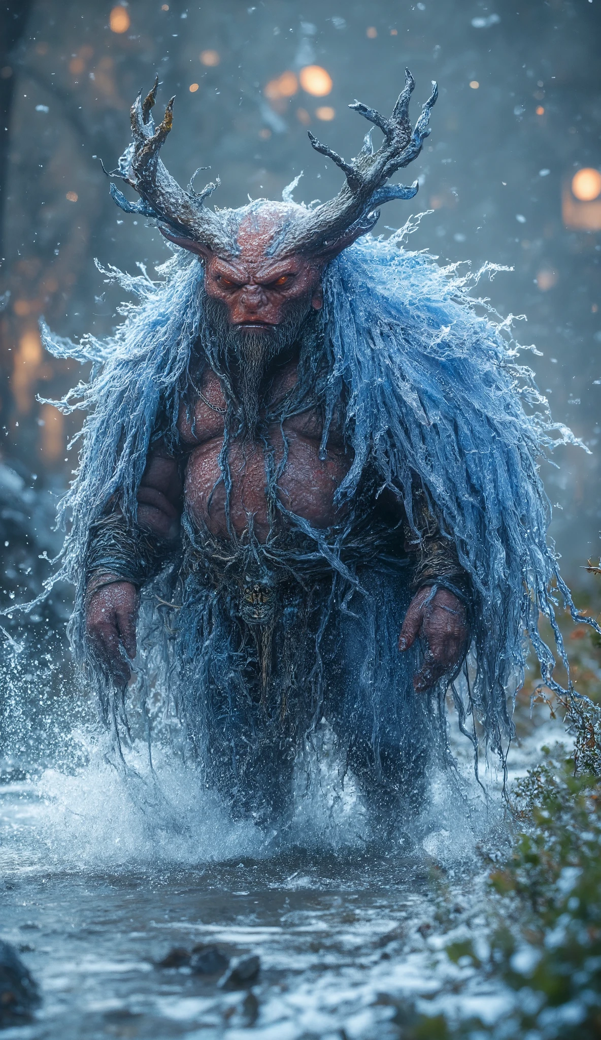 Pig God – The Glacial Harvest**
*A **jovial, rotund deity** with **a cloak of woven blizzards** wades through a **field of frozen rice wine**. His **muted boar companion** has **tusks carved from glacier cores** and snorts gemstone snowflakes. Ultra-realistic festive winter glow.*
