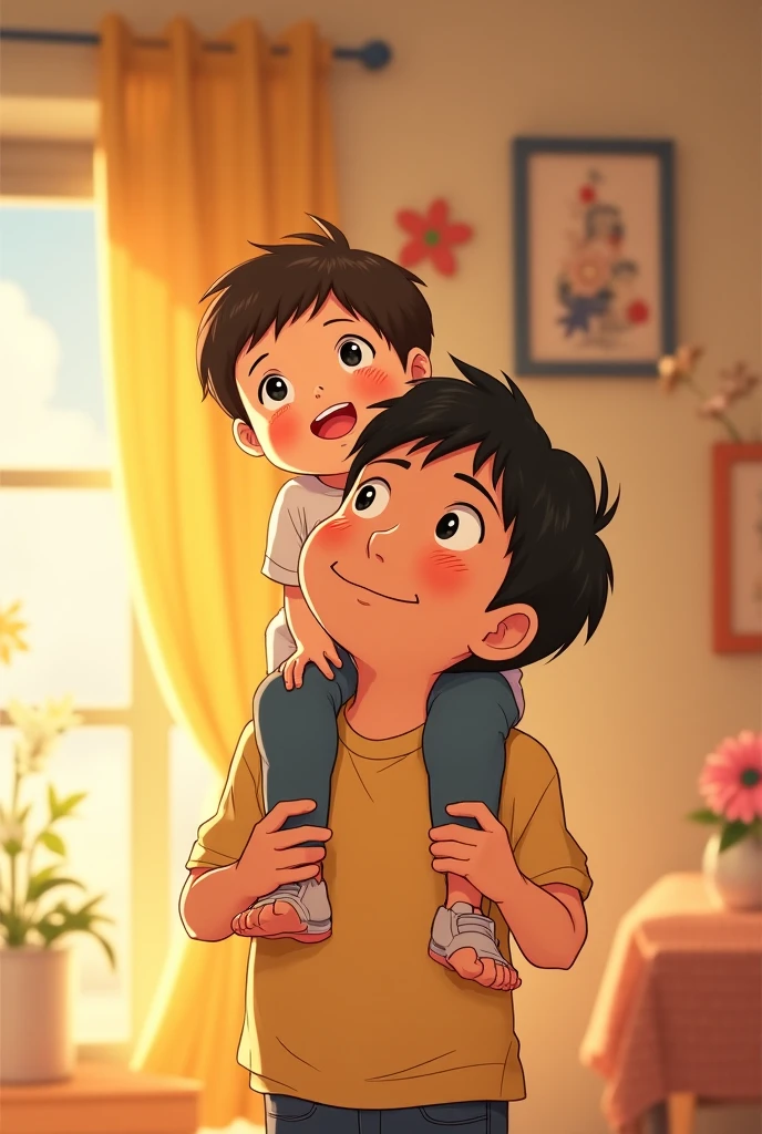 One boy with her father in anime photo