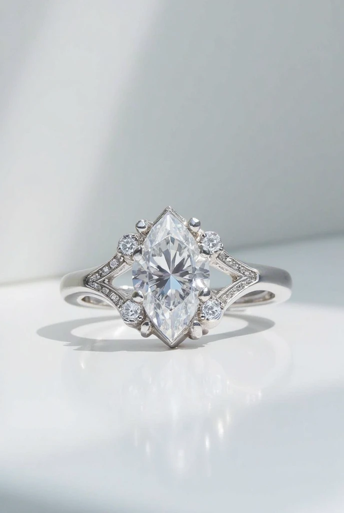 Silver diamond ring with a M design