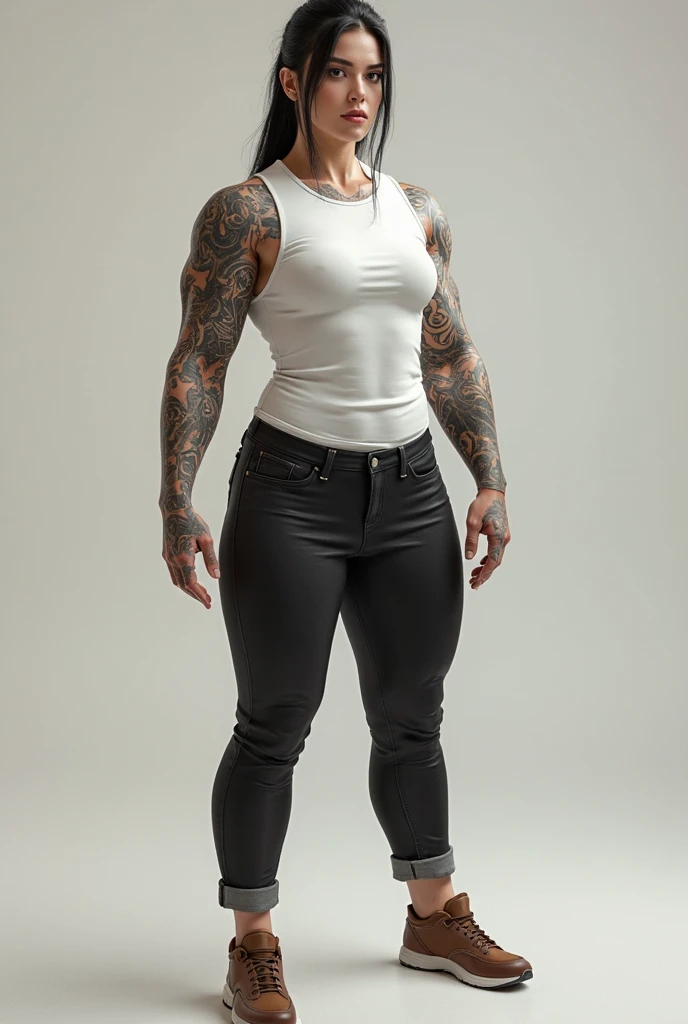 Hot masculine , muscular hunk cowboy in tight jeans heels boot and padded bra, with earrings and tattoos
