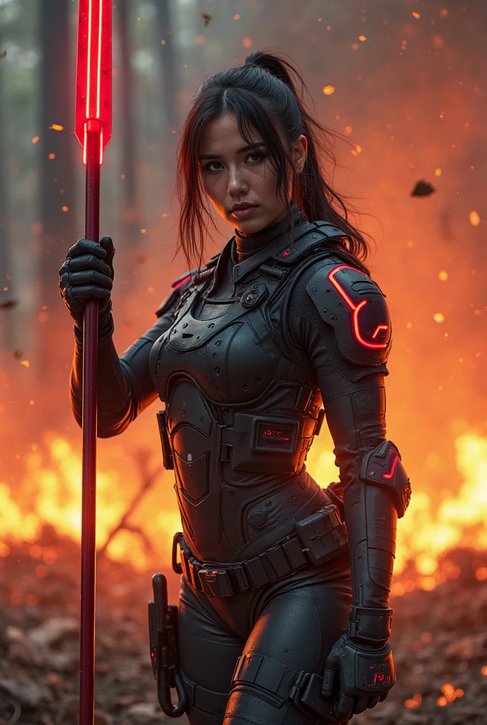 DV_Samantha_Vicious ((CINEMATIC ACTION SCENE)) (Dystopia) on the battlefield of World War 3 (by Michael Bay)(35mm, F/2.8) (insanely detailed and intricate, character, hypermaximalist, elegant, beautiful, revealing, appealing, attractive, amative, hyper realistic, super detailed,  destruction, halo, heresy burn, heresy flare, lens flare, reflections, explosions, atomic mushroom, rain,(red sky:1.4))