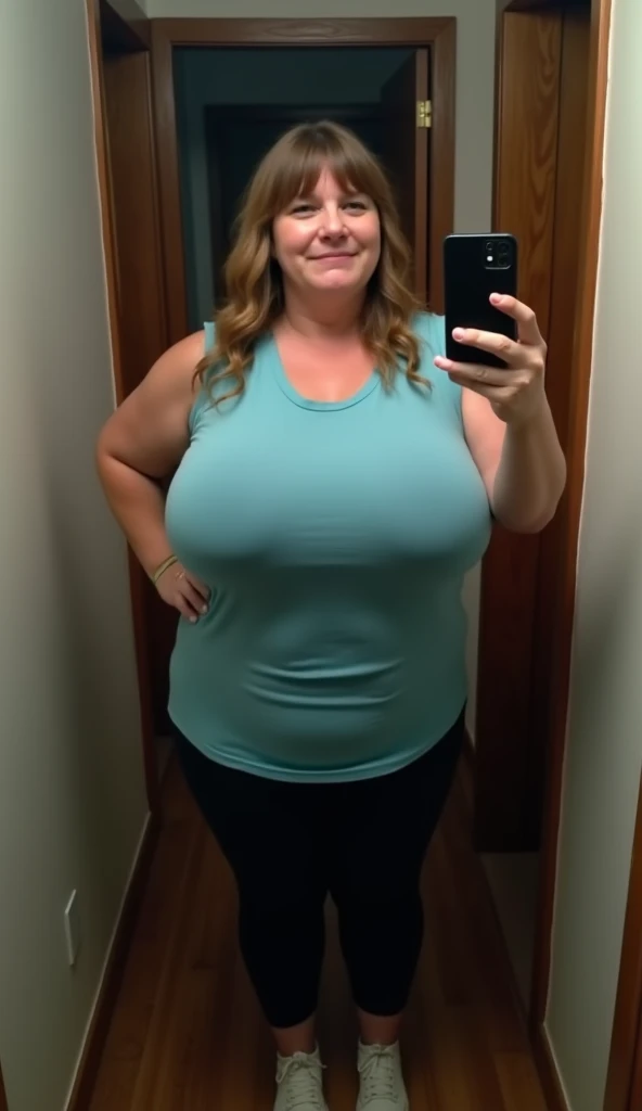 Physically realistic image of super gigantic breasts, compact and curvy ...