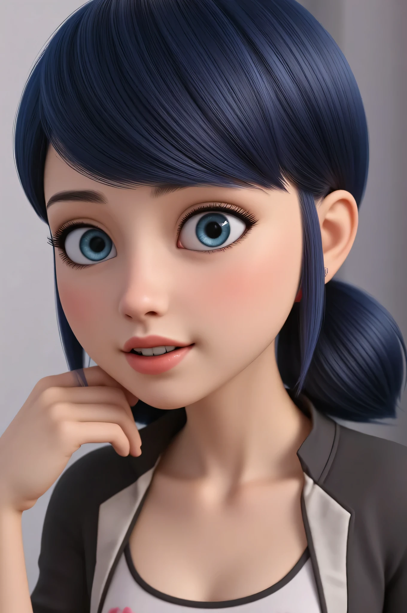 1girl, Solo, High Resolution, Accurate, Anatomically Correct, Best Quality, Detail, High Details, High Quality, black hair, blue eyes, tween, cute, realistic, real proportions, tween age