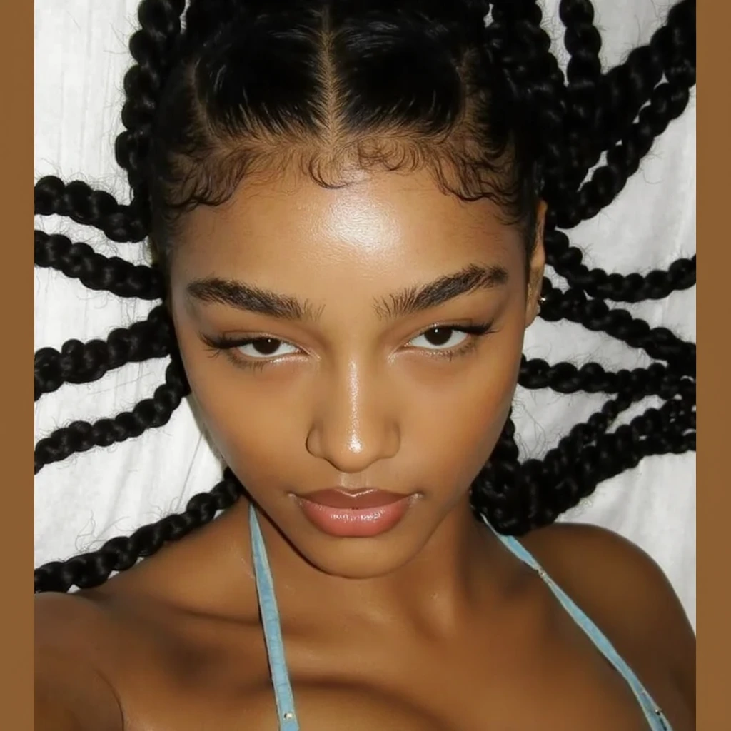 ((Ebony dark skin, very deep ebony skin)), ((her beauty is undeniable)), ((excited cute face)), ((hyper detailed perfect eyes,)), ((cute pose)), ((seductive )), sexy, ((wear bikini)), (( long massive giant afro pigtails)), (( wet skin)), (front view)), ((outdoors, selfie, sitting at the beach)),((large breasts)) sharp focus cgi, photorealistic, high detail, realistic, masterpiece, absurdres, best quality, HDR, high quality, high-definition, extremely detailed, 8k wallpaper, intricate details, 8K uhd, Full-HD, (realistic photo:1.2), contrast, harsh lighting, cinematic lighting, natural lighting