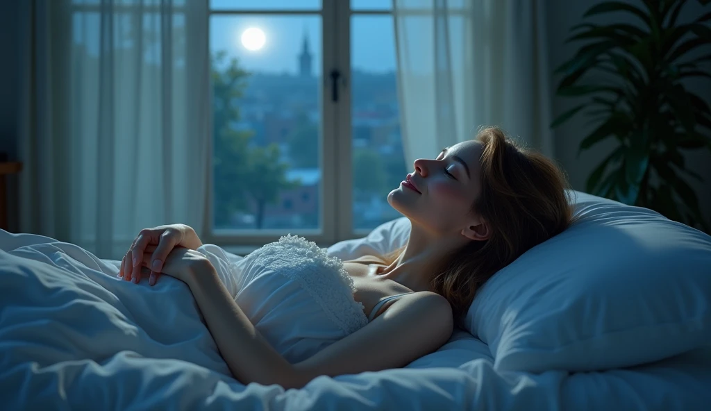 fflunafreya in bed sleeping photorealistic nighttime
