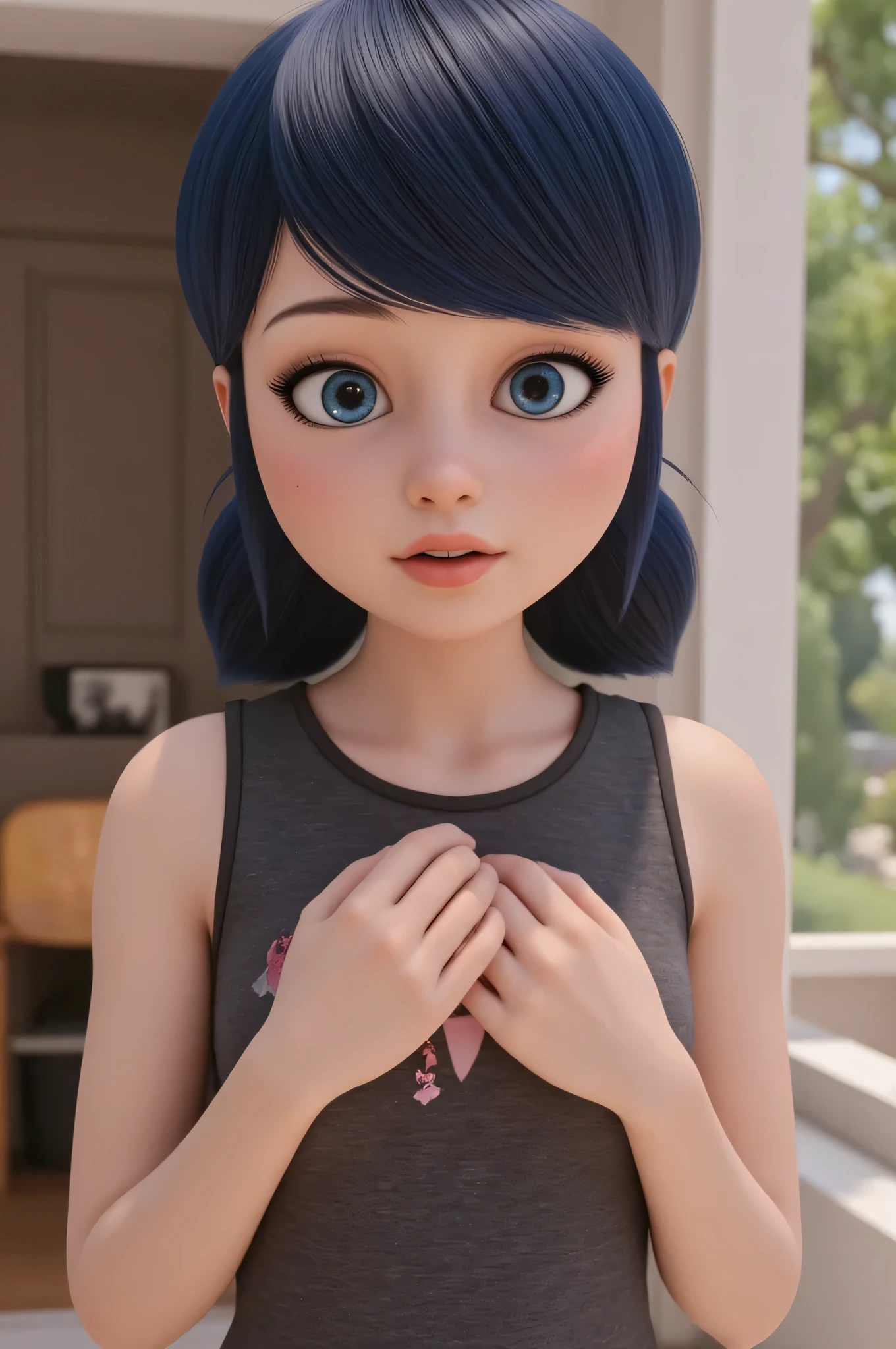 1girl, Solo, High Resolution, Accurate, Anatomically Correct, Best Quality, Detail, High Details, High Quality, black hair, blue eyes, tween, cute, realistic, real proportions