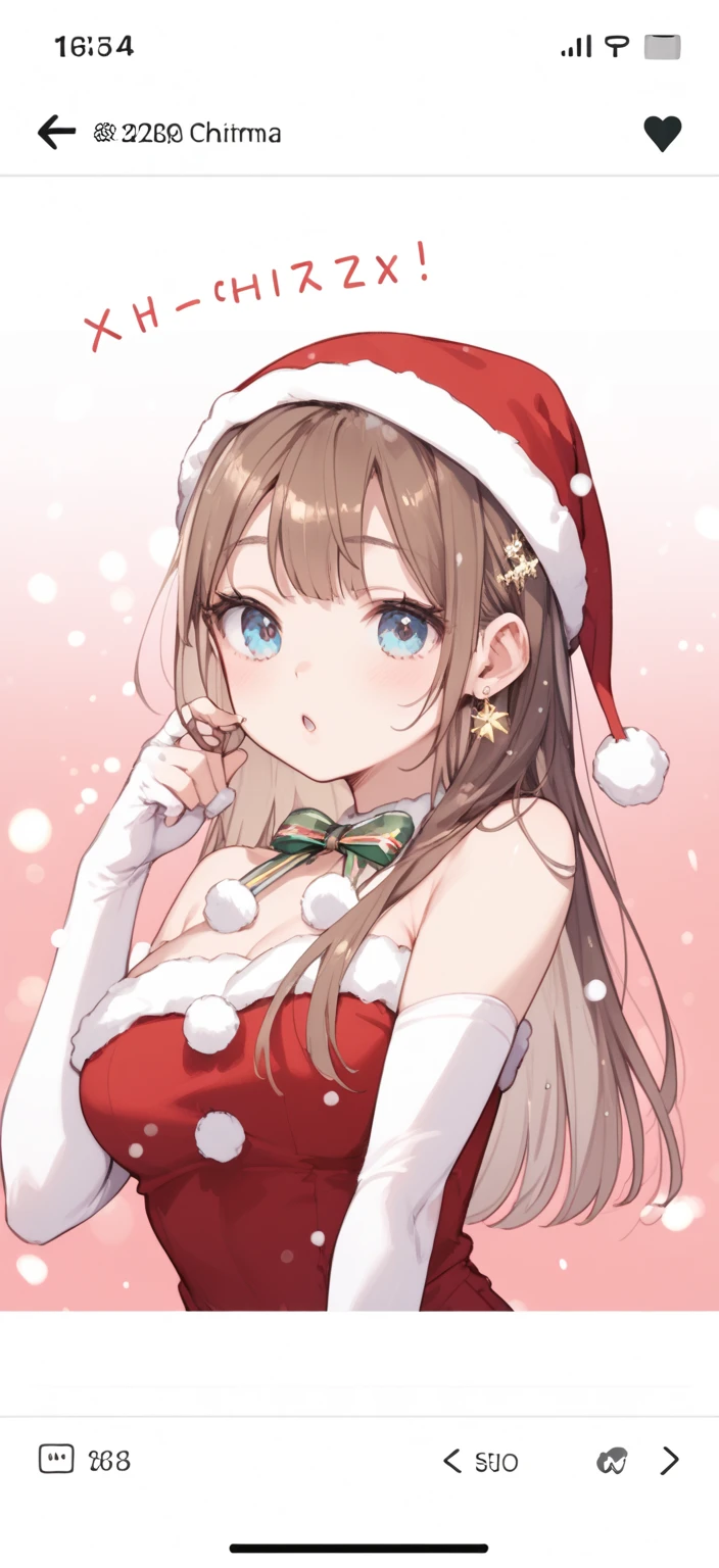animesque、a sticker、顔と口メインのa sticker、Close-up of the mouth、1beautiful girl、Santa Claus Girl、17 age、(((I mainly draw the mouth、super close up of mouth、tongue、long tongue、sticking out the tongue、Show the inside of the mouth、Open your mouth wide and show me your throat)))、Santa's Hat、teak、lip stick、Colossal tits、cleavage of the breast、simple background、