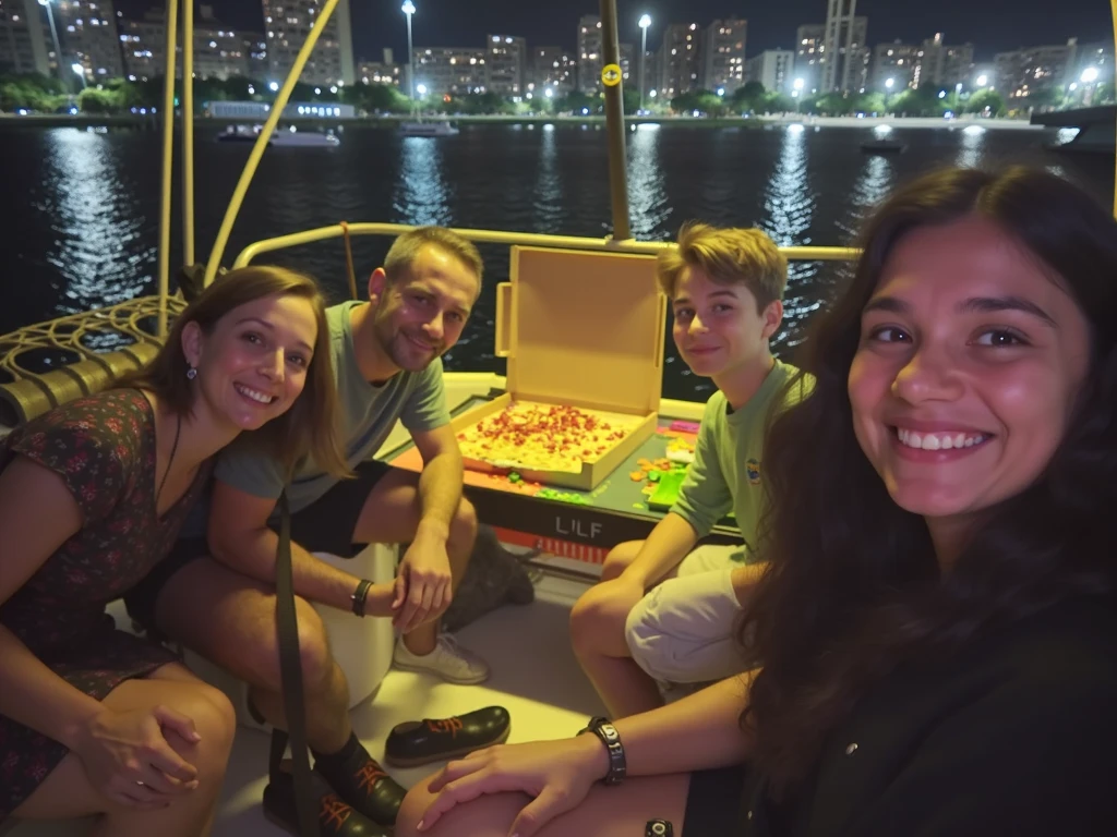 several people sitting at a table eating pizza on a boat, on a super yacht, 🤬 🤮 💕 🎀, lifestyle, lucas graziano, on a boat, dinner is served, on the ocean, 😭 🤮 💕 🎀, people inside eating meals, family dinner, by Samuel Scott, having a great time, by Nicholas Marsicano, 💣 💥