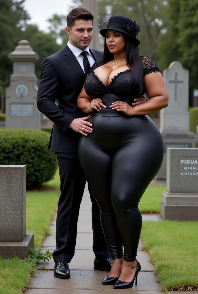 Fat couple kissing in beret and black clothes