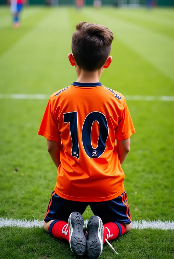 soccer boy with number 9, red uniform