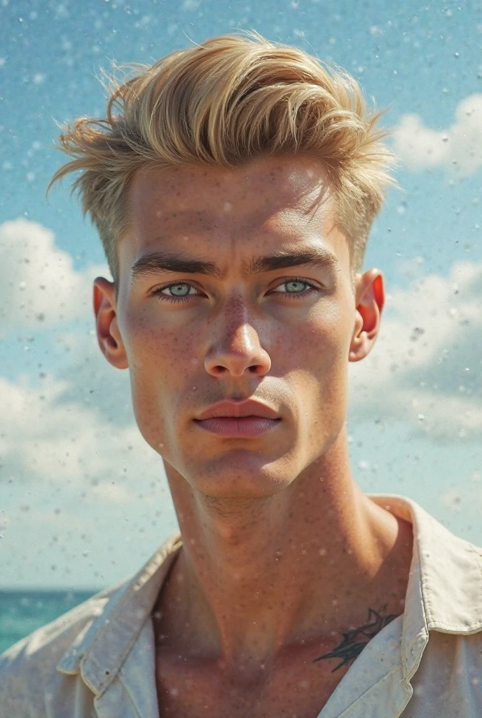 blond man taking a selfie on the beach