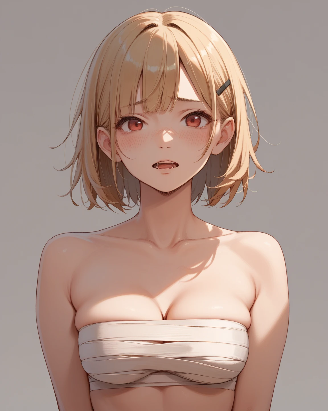 (8k, best quality, masterpiece:1.2),(best quality:1.0), (ultra highres:1.0), pastelcolor, hair ribbon,lycoris recoil, lesbian, chisato nishikigi, extremely lewd expression on face , , making eye contact with viewer, hip level shot, chisato pressing together her own breasts, chisato nishikigi presenting breasts, athletic body, illuminated blank background, chisatonishikigi stri clothes off, slender body, (1subject), glowing red eyes, chisato has tears streaming down her face