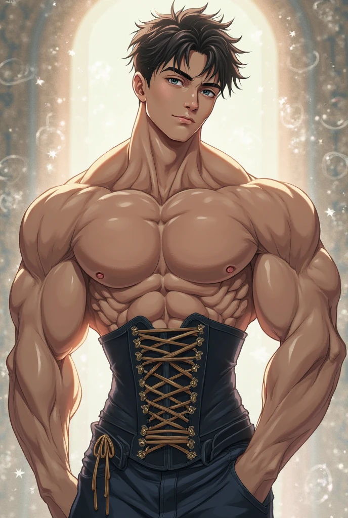 men ,muscular body,pearl body chains ,black hair,studio light