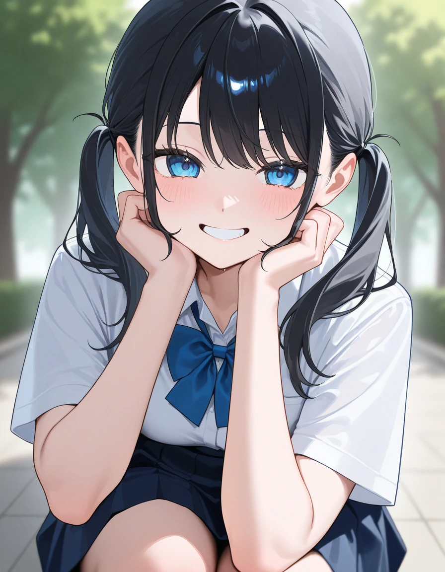 Sitting on a black sofa,looking ahead,from above,handjob,side view,face focus,open mouth,tongue out,cum on tongue,Licking a white dildo,(1girl,Beautiful 14 year old girl),((Slender,Small breasts,Baby Face,Small face,)),looking at viewer,Black Hair,bangs,two side up,Gray Eyes,Drooping eyes,slit pupils,narrow eyes,,Short sleeve shirt,Grey checked tie,Grey checked mini skirt,Navy blue socks,Beautiful and detailed anime art,Mischievous smile,Dimly lit room,Simple Background,Gray background,Low lighting
