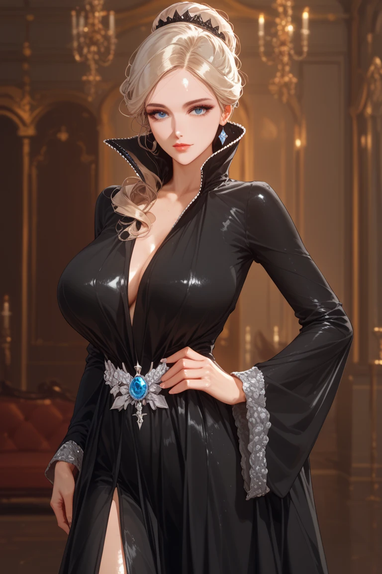 (ultra realistic,32k, masterpiece:1.2),(high detailed skin:1.1),( high quality:1.1),
<lora:leonora nakiri s2-lora-nochekaiser:0.8>leonora nakiri, long hair, (red eyes:1.2), white hair, pale skin, (forehead:1.2),dress, cleavage, bare shoulders, jewelry, necklace, purple dress,blurry background,,(looking at viewer, standing:1.1),, (huge breast,large breast:1.1),<lora:add_detail:0.76>,
(iridescence:1.1),