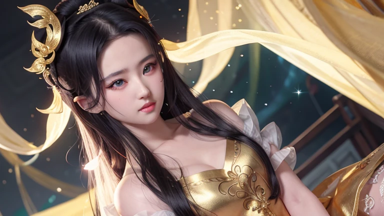 (masterpiece、highest quality、highest quality、official art、beautiful and aesthetic:1.2)、(1 girl)、extreme details、colorful、highest details、official art、unity 8k wallpaper、Super detailed、beautiful and aesthetic、big boobs、masterpiece、highest quality、(zentangle、a Mandala、Tangles、Entanglement)、holy light、gold foil、gold foilアート、Glitter painting、PerfectNwsjMajmagic