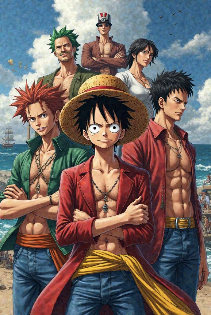 An image of Luffy in the three phases, Child, adult and gear5 a bandage of the other tattoo style and that reminds freedom.