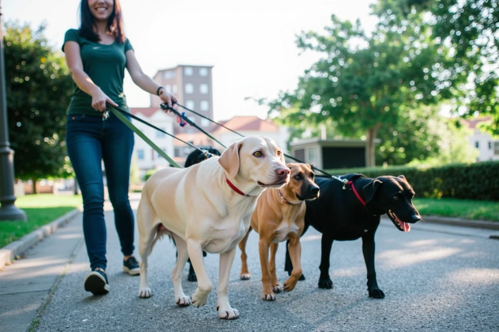 Dog walking with the owner