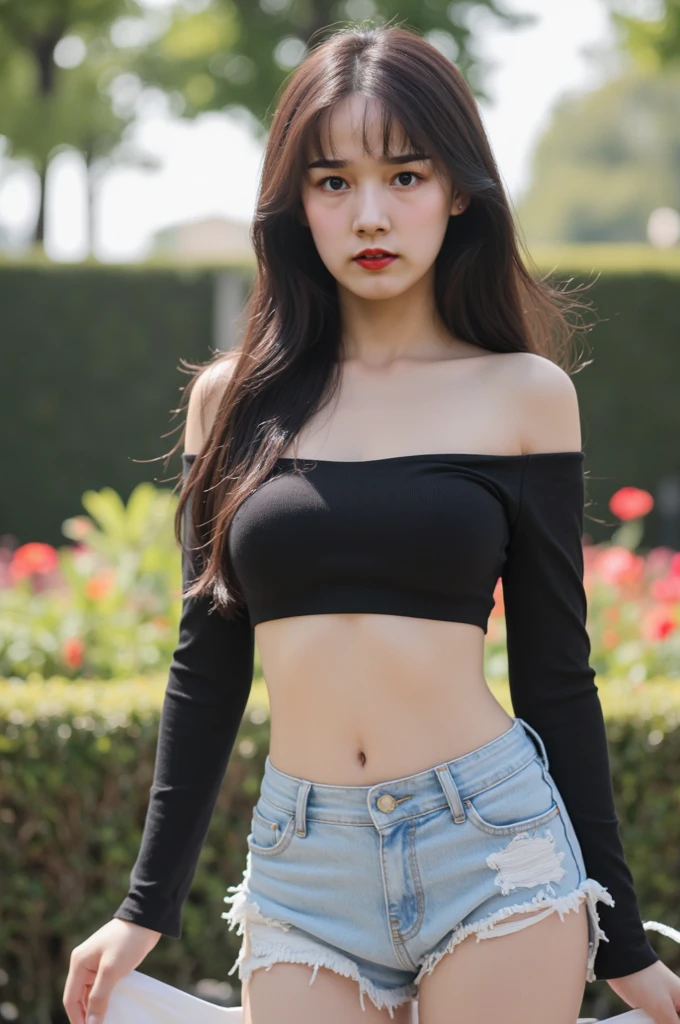 8k, Masterpiece, raw photos, best quality, realistic, Very detailed CG unity 8k wallpaper.., depth of field, movie light, lens flare, Ray Tracing, (Very beautiful face, beautiful lips, beautiful eyes), A face with intricate details, ((The skin has extraordinary details.), รูปถ่ายของสาวสวย 1 คนbest quality, Ultra high resolution, (realistically:1.4),กิ๊บติดผมcute,1 girl,long red hair,cropped sweater ,Beautiful woman with a slim figure:1.4, Pronounced abdomen:1.4, on the island,Extraordinarily detailed face,Exquisite eyes,Double eyelids,choker necklace,cute,blue eyes,Waist cut,