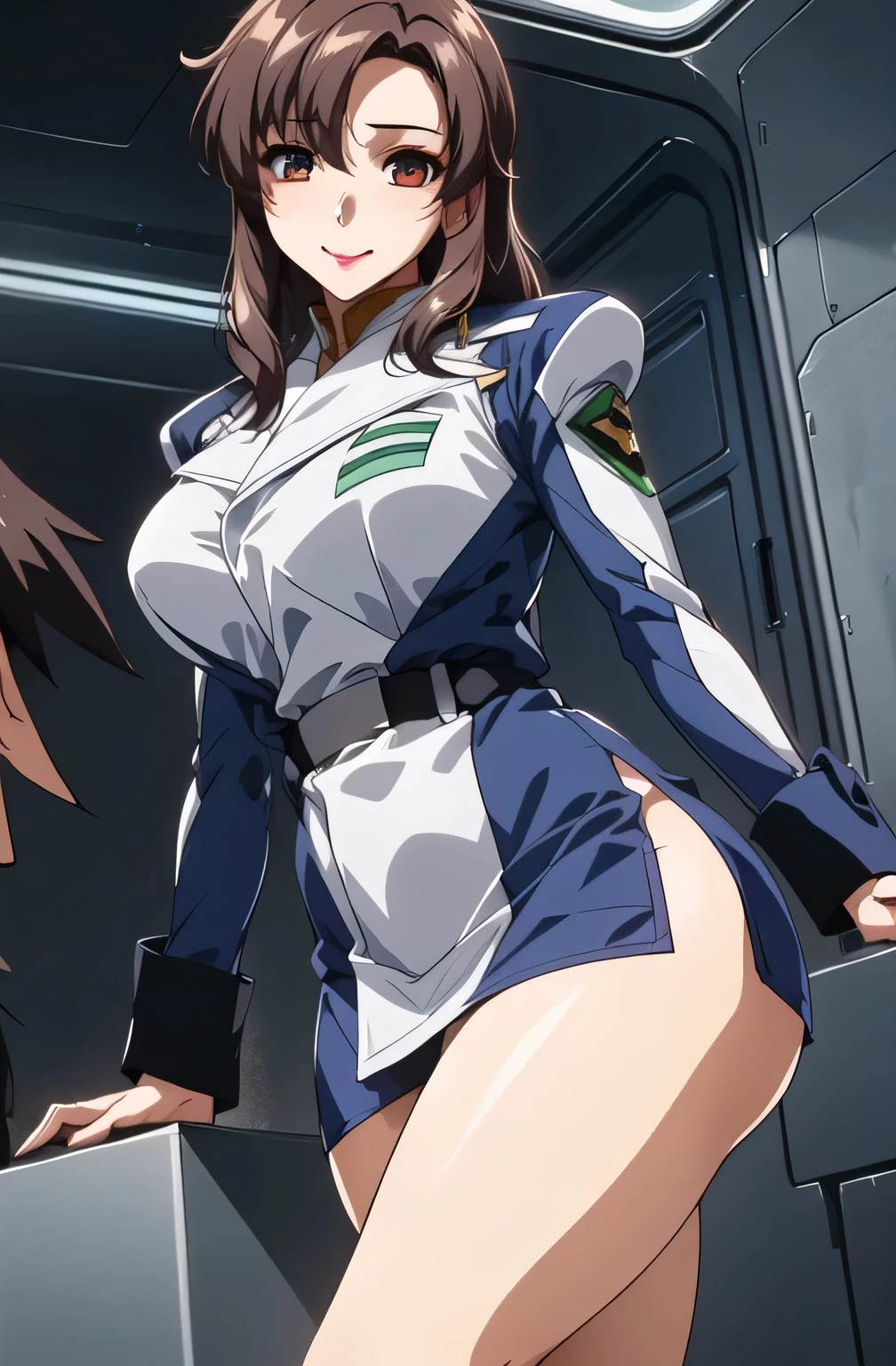 Please draw the length of the,脚を開いてblackいパンティが見える,Please draw the length of the, ((Please draw the length of the)),足を広げてblackパンティを見せびらかして,eyeの前にガーターベルト, 2-high stockings , faceの表情をさらに繊細に描いて下さい,40歳大人のcolor気のある女性,, When You Spread Your Legs , Please draw big breasts even bigger breasts,スカートの丈をさらに短く描いて下さいfaceの表情をもっと繊細に描いて下さい,The skin on the jacket is hidden by the uniform,That's enough for me,faceに表情をさらに繊細に描いて下さい, black , Please draw big breasts even bigger breasts,巨乳でも waist が細い,
military uniform, military, jacket, blue and white uniform ,Please draw a shorter micro miniskirt, my whole body,
前hair,茶color_hair, length_hair,red eye,lipstick,Compensate,
1 Girl, 40歳大人のcolor気のある女性,, young woman ,beautiful Finger,beautiful length legs,beautiful body,beautiful Nose,beautiful character design, perfect eye, perfect face,expressive eye, perfect balance ,
,(Focus on her face), I closed my mouth , (innocent_big_eye:1.0),light_笑face,
Official Art, very detailedCG 、 unity 8k 壁紙 , Full light,colorful, bright _Front _face_lighting, white skin,
(masterpiece:1.0),(Highest_quality:1.0), ,4K,very detailed,
photo shoot, 8k, High image quality, High image quality, absurd:1.2, Kodak Portra 400 , Film Grain , blurry background, Bokeh:1.2, dynamic pose , ( vibrant_color:1.2), プロの photo shoot ,
(beautiful,huge_chest for men:1.4), (beautiful_face:1.5),(Narrow _ waist ),