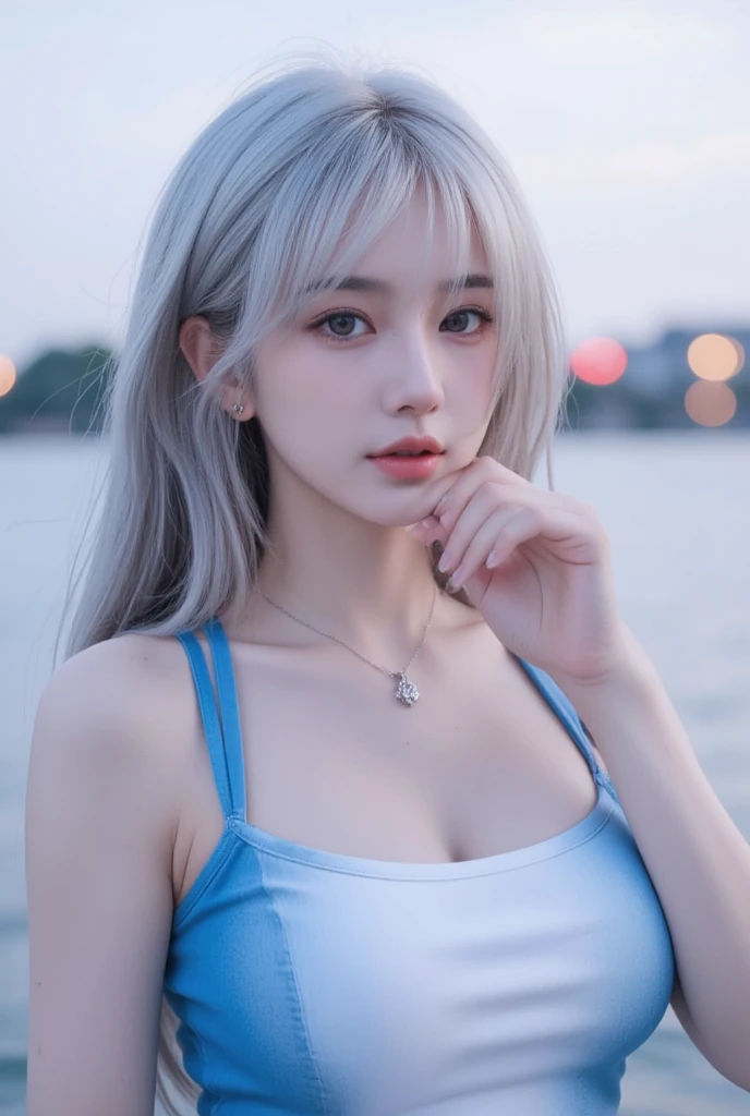 realistic, high resolution,masterpiece,best quality,very detailed, 1 woman, blue eyes, alone, chest up, shirt