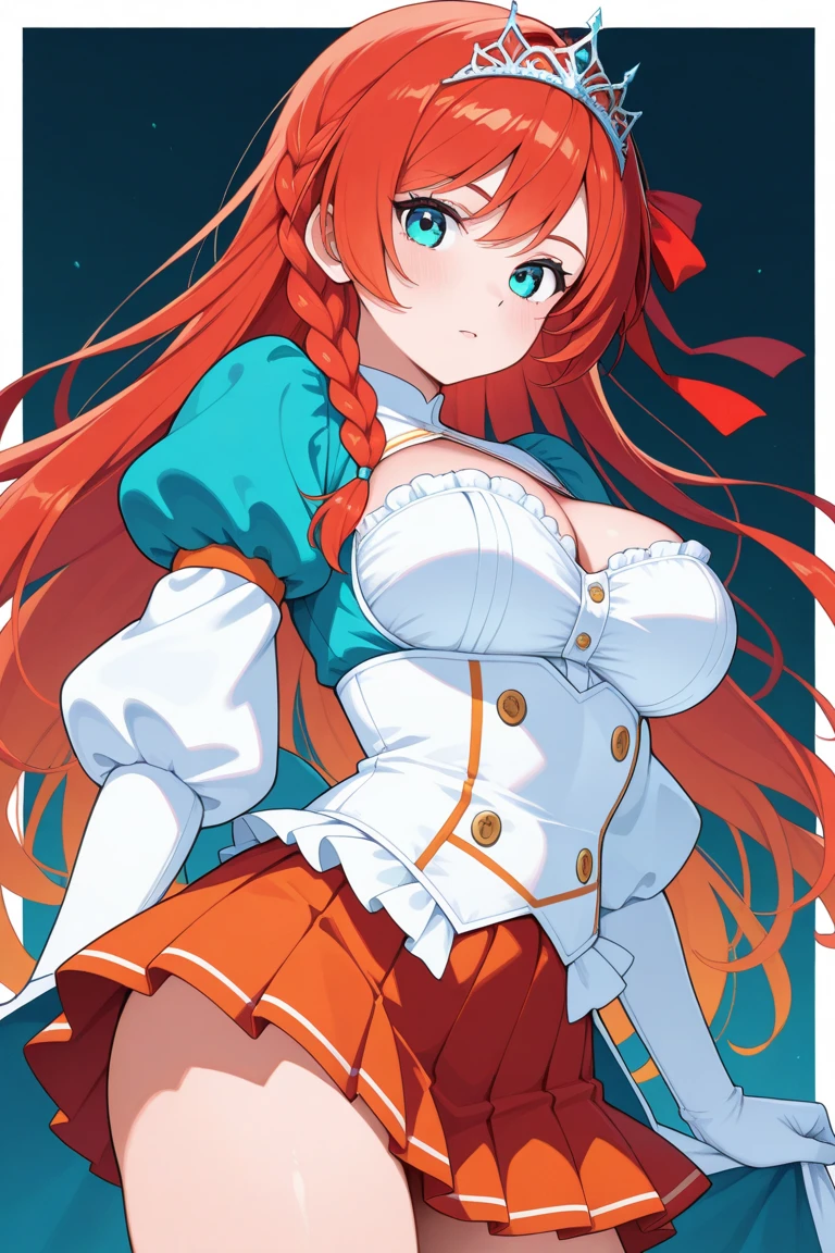 Best image quality, Excellent details, Ultra-high resolution, Best illustrations, Favorite Details, Very condensed one girl, Delicate and beautiful features,
(1girl, breen eyes, very long red hair, twintails, magical girl, clothed, tiny height, 13years, large breasts,disproportionate breasts), full body, three views from front, back and side, to many pose