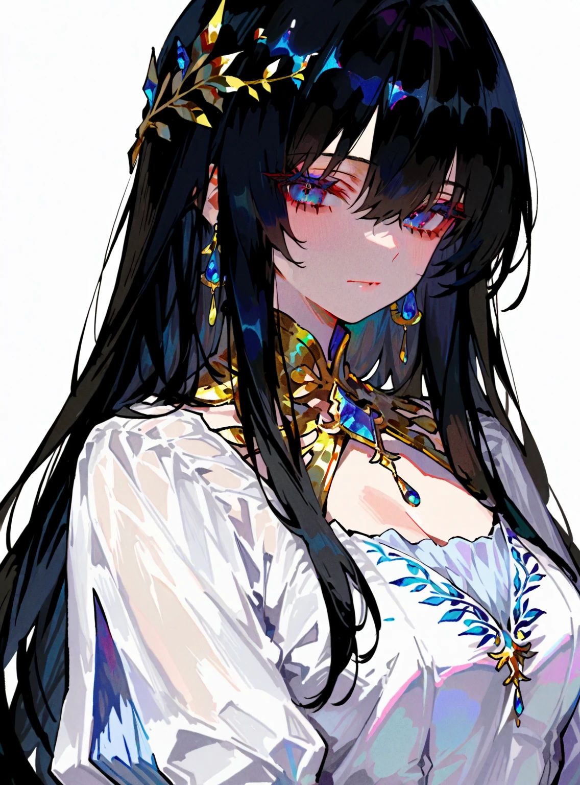 Chico, black hair, blue eyes, royalty dress, jewelry,beautiful