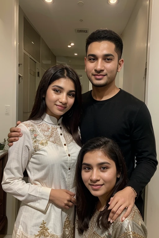 Couple standing with boyfriend sister