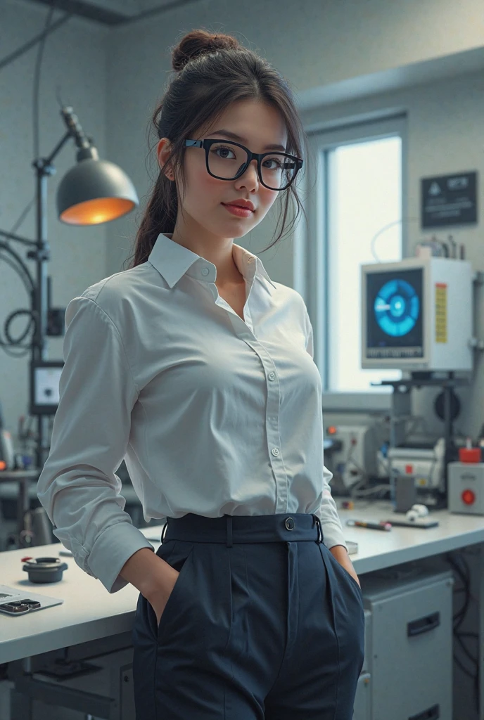 1Menina, sedutor , realismo, UHD, ccurate, Super Detalhe, alta qualidade, 16k, olhos azuis claros, negra , excited and visible , Eyeglasses --auto