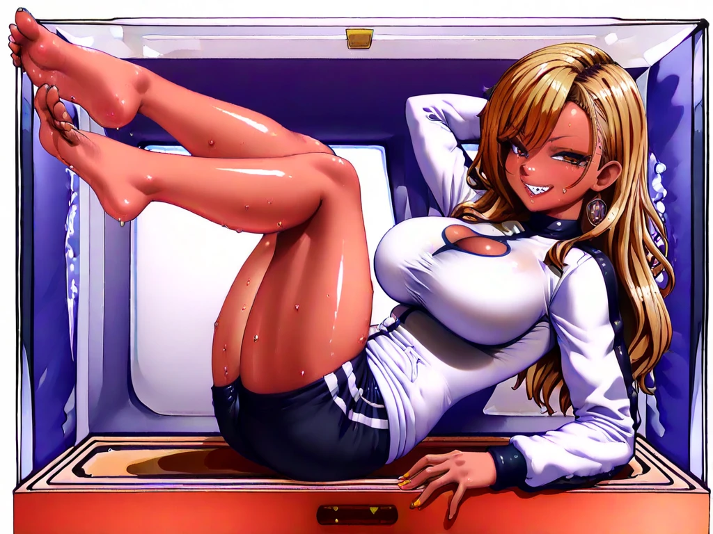 (Blonde Barbie:1.2),(Pink outfit:1.1),(90s Vintage:1.1),(Romance Anime Style:1.3), One person、Arcade、 Pink Cardigan, Black Hair, Lip gloss, cigarette、9０s fashion、Cigarette on the sofa
