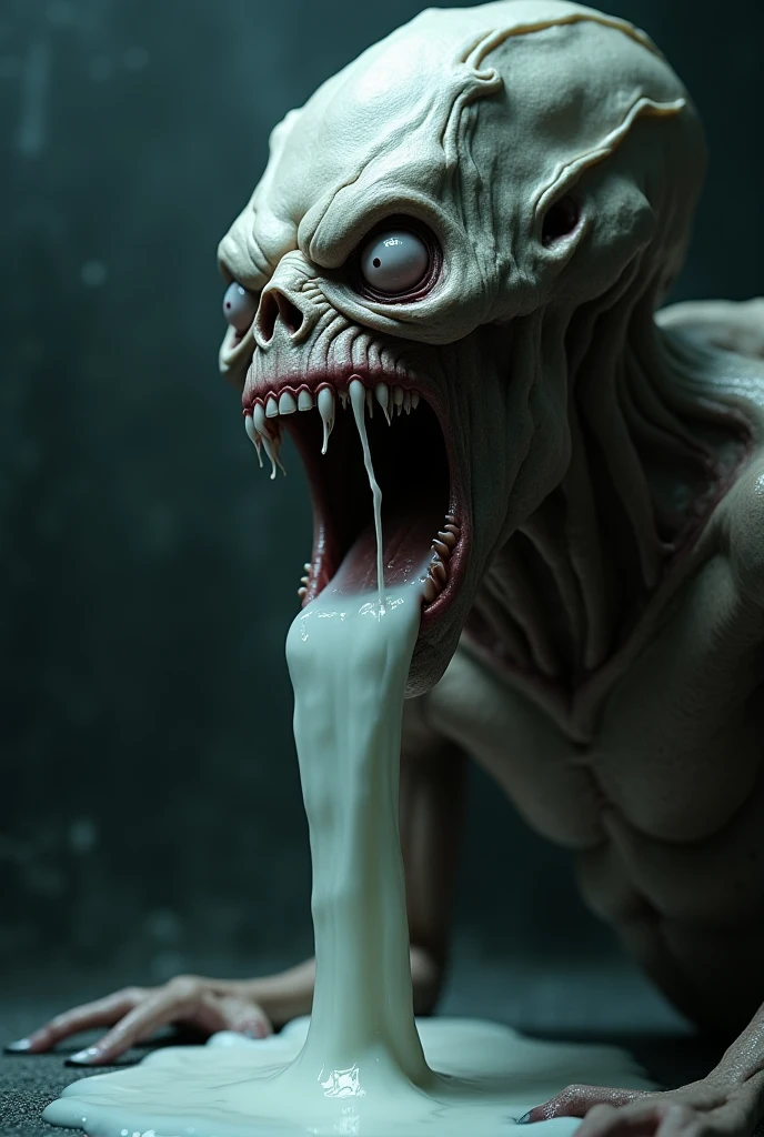 cyberpunk feminino, com fios saingo, mandibles, dentes afiados, Filme de Horror, animatronic, filme gore, filmado com panavision, monocromatic, estilo VHS antigo, holding his head in despair, choro, soio, triste, Industrial Gothic, industrial, cheirando para o jantar, lado a lado, fechado, cheirando para o jantar, imagem frontal