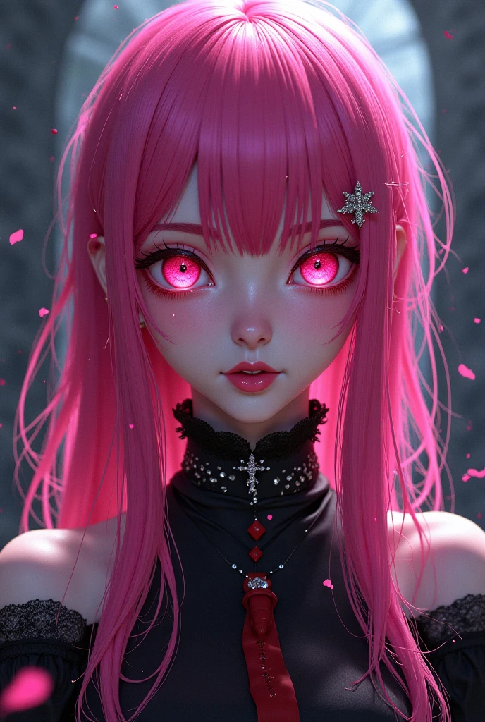 1 girl, beaming colors, blood red, bright colors, brilliant colors, burnt amber, cooper color, dark pink colors, dark vibrant colors, dark red, dark purple, dark pink, dark violet, electric colors, futuristic, electroluminescence, realistic art, decora kei outfit, hirohiko araki --q 0.25