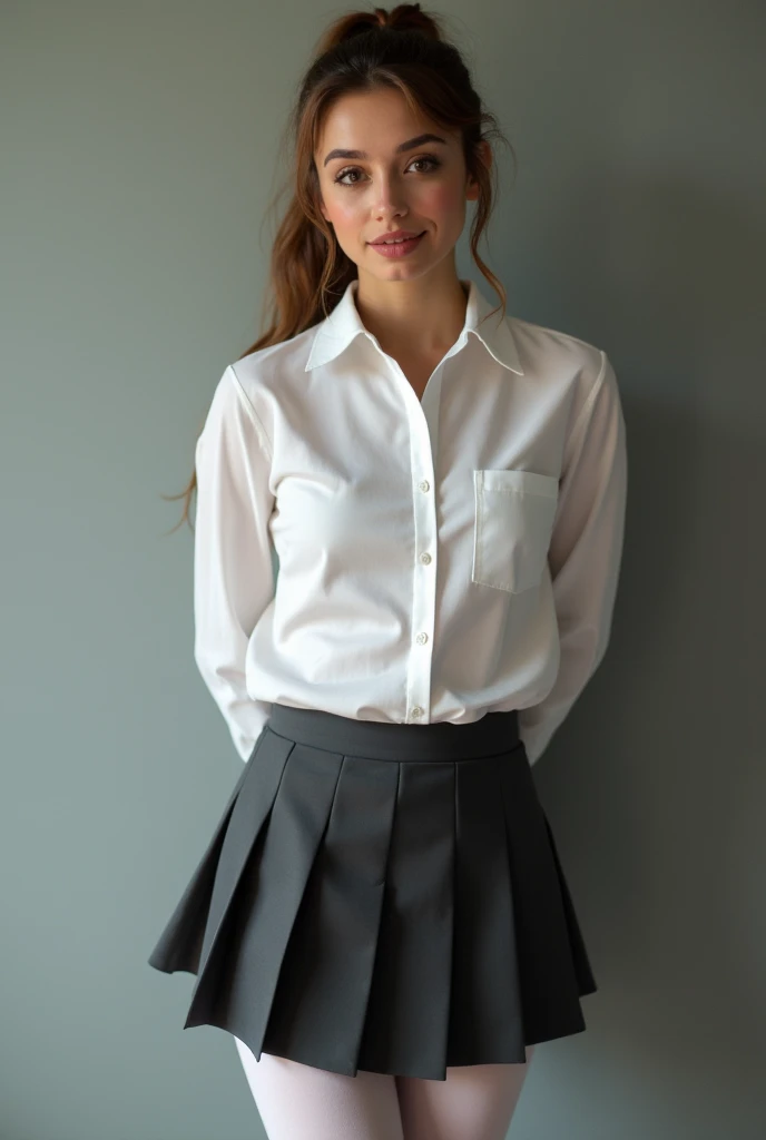 A young girl wearing a school uniform is the focus of this image. She stands out among her peers with her neatly ironed clothes and polished shoes, exuding an aura of elegance and discipline. The image appears to be a photograph that captures the essence of the girl's poised and studious nature. The clarity of the image allows for intricate details to be observed, such as the impeccable stitching on her uniform and the crispness of the pleats in her skirt. It is evident that the photographer has successfully portrayed the girl's youthful innocence and the sense of purpose that emanates from her.