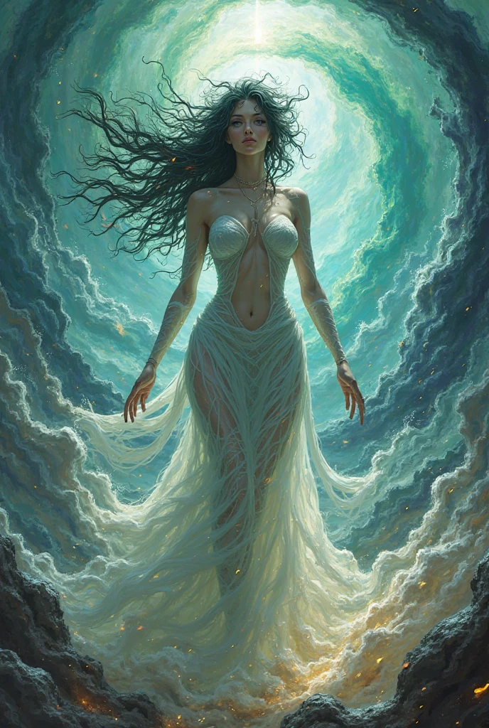 1girl,Beautiful,Magic Style,best quality,masterpiece,(rainbow-candy:0.8),(Half-body:1.3),Ocean,Cool Tone,low saturation,
