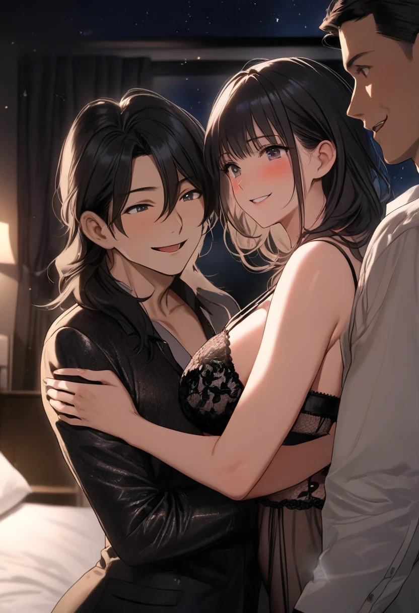 guy and girl sitting on the sofa. The girl threw her legs over the guy's lap. it's night outside. The room is dimly lit. {The girl's legs lie on the guy's lap}