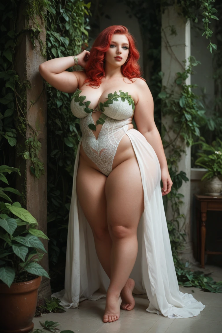 (best quality, ultra-detailed, realistic:1.37),portrait,voluptuous woman,flower,tight dress,passionate look,large buttocks,vibrant colors,soft lighting, standing, full body view, extreme tall, long legs, very tall, tall, exaggerated long legs, Caucasian face, red hair, very long hair.