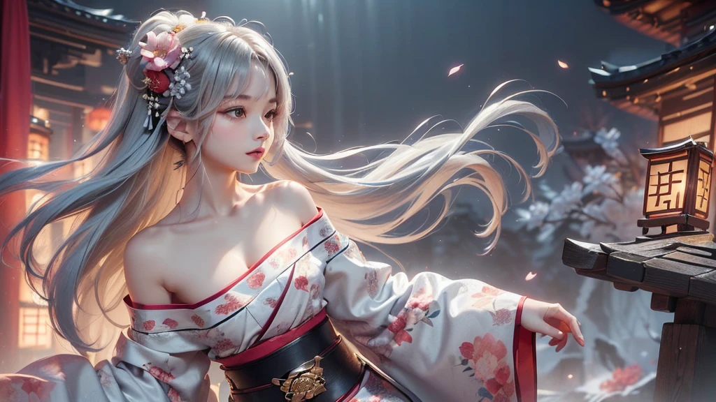 1girl, long hair, long flowing hair, floating hair, ornament hair, perfectly body, perfectly hands, rose on hair, maid, maid dress, maid headdress, maid apron, white apron, white apron, white headdress, petals in the air, blossom peach tree, centered girl, Chinese style, Chinese maid dress, white dress, more details on her clothes, dress with transparency, golden details, daylight, smiling, character design sheet, reference sheet, concubine girl, long flowing hair, floating hair, a moon, Detailed background((ancient city:1.2),Detailed background, Elegant backgrounds, Zen entanglement, mandalas, Tangled, Tangled, glossy hair, elaborate costume{Luxury kimono(Colorful kimono(Detailed golden embroidery,))}, Depict a beautiful and graceful woman, ((Best Quality)),{{a portrait photo of}},full body Esbian ((4k, masterpiece, top-quality)),8k, best quality, high resolution, HD, (illustration:0.8), super cute girl, delicate and beautiful face, 1girl, solo, mature girl, super cute hairstyle, (beautiful detailed eyes:1.6), extremely detailed face, perfect lighting, extremely detailed CG, (perfect hands, perfect anatomy), Best quality, cleavage, small skirt, full Body,