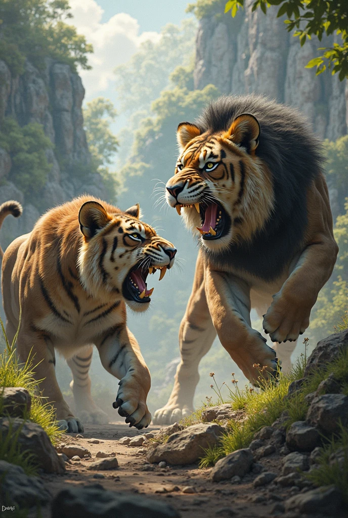  Make a image  Fight with tiger win from lion with AI