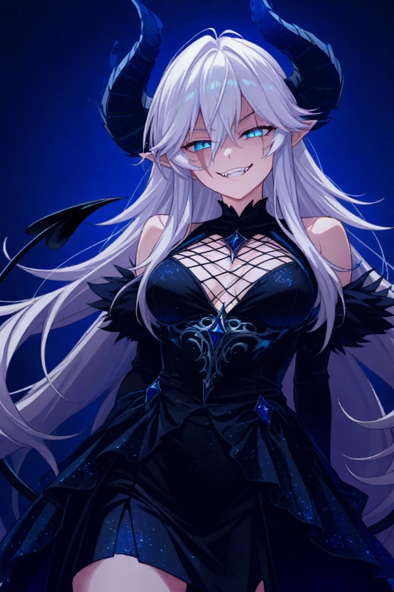 best quality, masterpiece, detailed,
<lora:ImoutoSaeIrebaIi_KaniNayuta:0.9>, KaniNayuta,
1girl, solo, open mouth, smile, blush,
grey hair, blue eyes, long hair, hair ornament, hair flaps, ahoge, on head, wings, demon,
NayuRPG, dress, blue jacket, off shoulder, cross,
standing, looking at viewer,
outdoors, fantasy, medieval, castle, fountain, night, <lora:style_night:0.3>