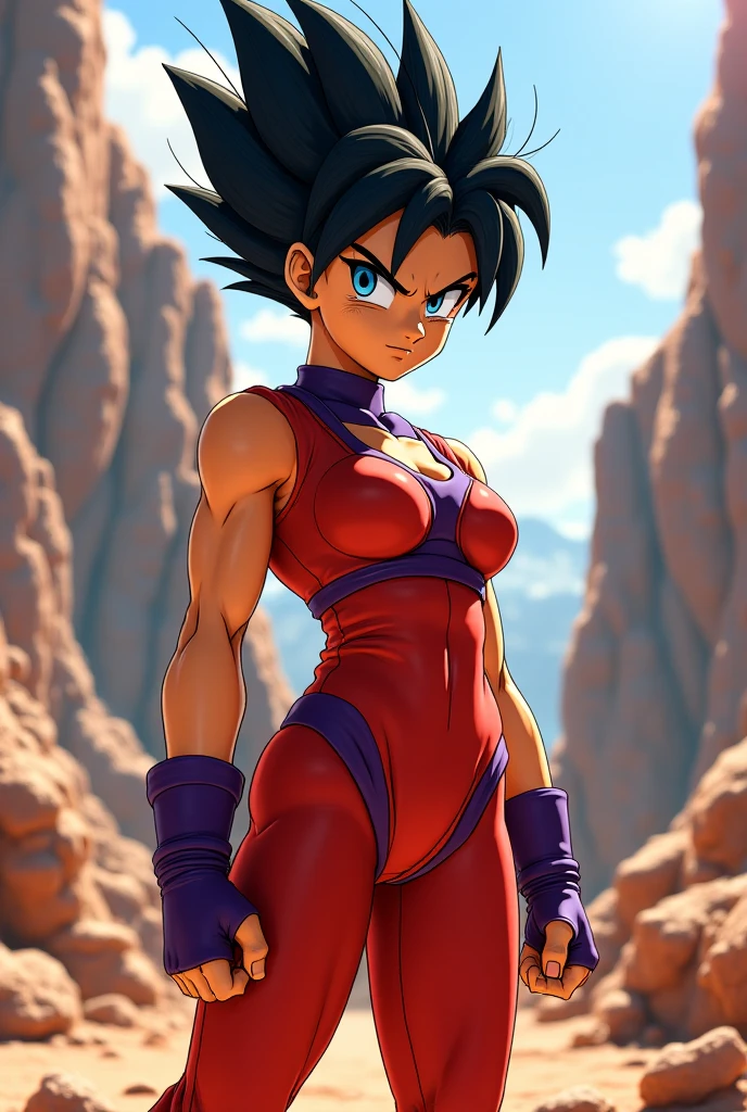 (b4ttl3:1.1),super saiyin, midriff, (small breasts:1.1),simple background, high detail, sharp focus, different pose