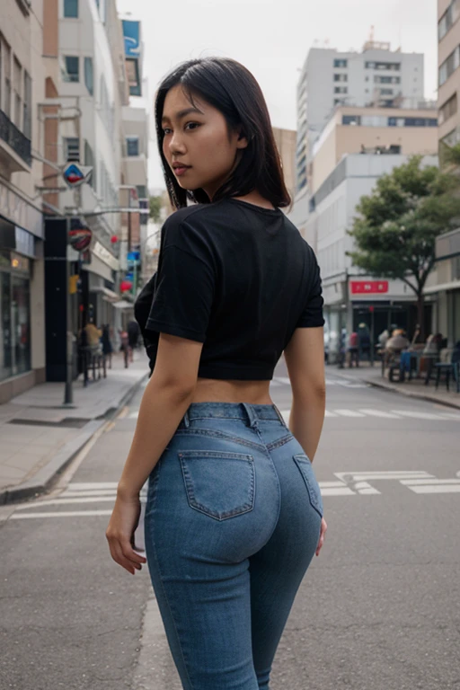 sexy and plump,Proud,Charming facial features,Real Human,korean style,skinny pants,Back photo --auto