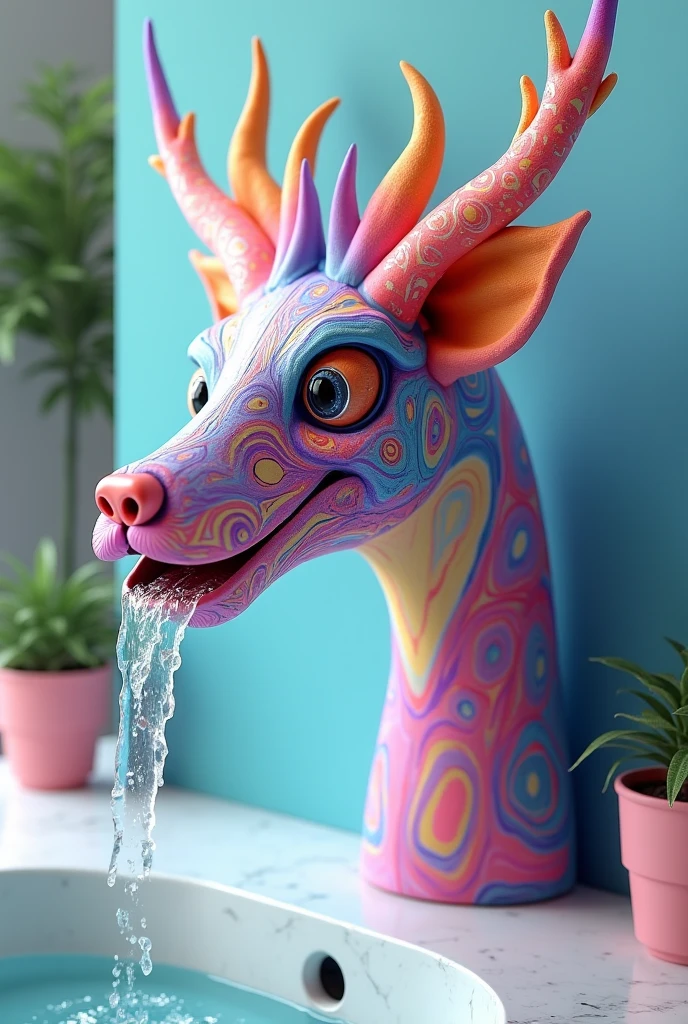 Red dragon spitting flowers