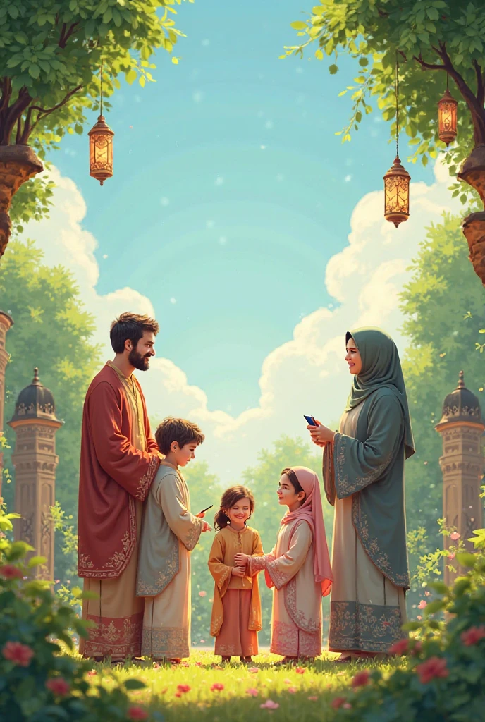 Picture of a Muslim couple with their son, buying and playing with him a lot.