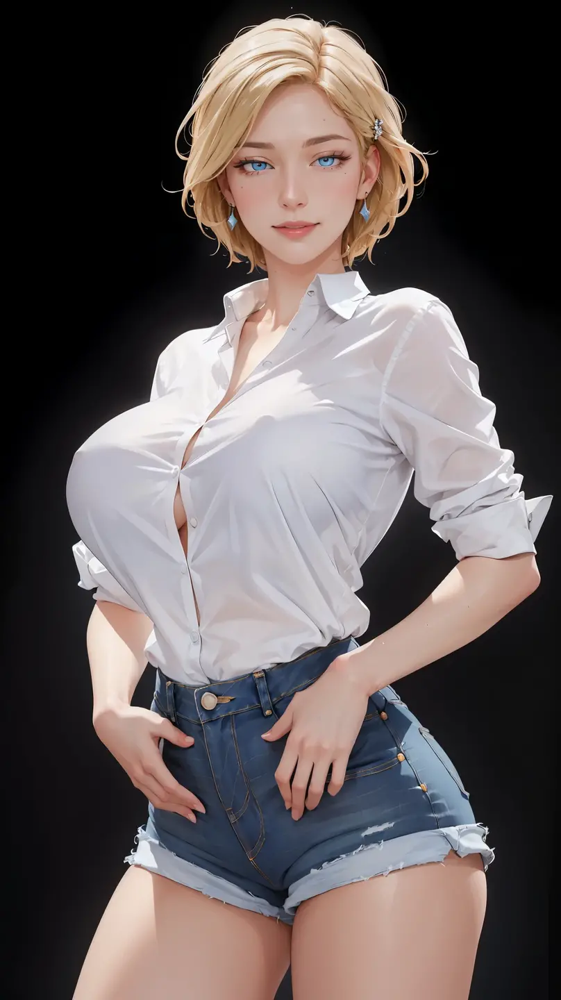 (best quality, ultra-detailed, photorealistic: 1.39), Face of naughty 29 year old teenager, bright and vibrant colors, studio lighting, romantic expression, Perfect big breasts, cute blouse, long sleeves, jeans, Short blonder hair, bob style, bangs flowing in the wind, attractive eyes, lips bright, sexy pose, smiling seductively, posing for a professional photo shoot, shallow depth of field, soft natural lighting, creating a dreamy and magical atmosphere, street, summer, sunny day, trees