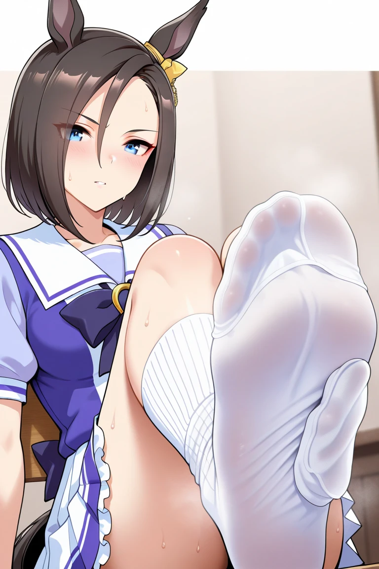 atago_\(azur_lane\), brown eyes,mole_under_eye,military_uniform, garter_straps, skirt,black legwear,white gloves, 3d style, standing over viewer, leaning in, bent, feet, looking at viewer, bubble butt, window, visible feet, feet focus, (masterpiece), good human proportions, ara face, foot placed on penis, rubbing penis with feet, footjob, erect penis, penis under foot, standing footjob, footjob, penis under foot, ((trampling)), crushing penis with feet, grinding foot on penis, male legs, standing footjob, standing