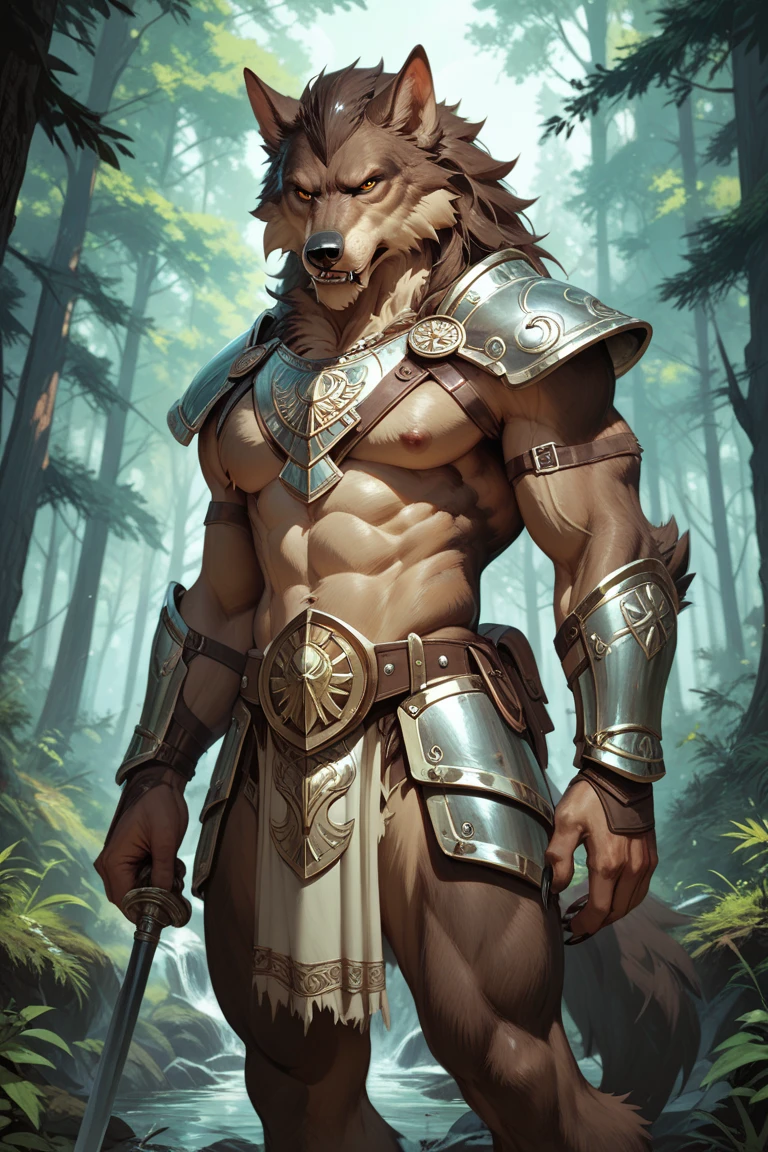 kenket, ross tran, ruan jia, bonifasko, a mighty male bear made out of (wandering barbarian), heterosexual, orange eyes, big black mane of hairs, fantasy portrait, finely detailed brown medieval underwear, intricate design, double blades, silk, cinematic lighting, 4k,