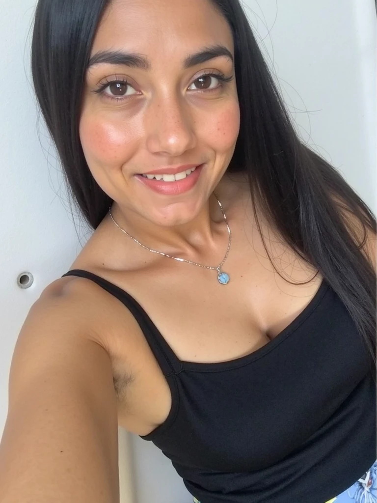 Beautiful girl , taking Selfie, long wavy light black Hairs, Posing beautifully, looking at us, Black Eyes, 4k Natural , Hyper Detailed, Black casual Dress, Hyper Realism, Ultra high Resolution, UHD, Perfect eyes, No Expression, Model Expression