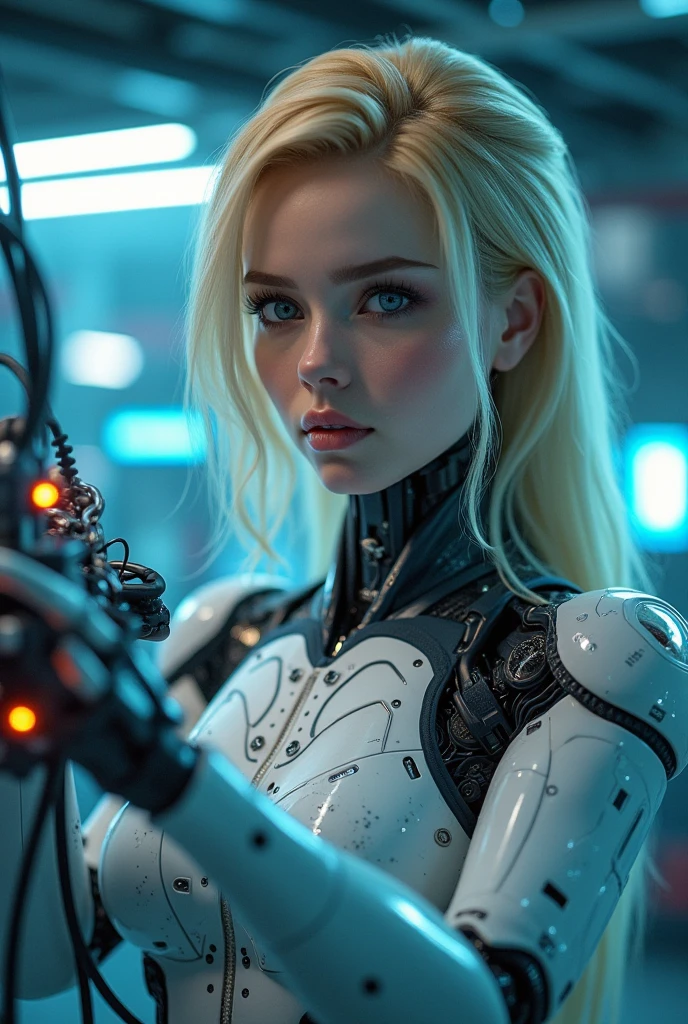 Intelligent Bionic Robot、male people、Cyborg Robot Parts、cable electric wires、microchips、bright studio、hyperphotorealism、high-detail、intricate detailes、softlighting、Rim Lights、rendering by octane、Unreal Engine 5 Renders、Mechanical Public Enemy Style、8K、top-quality、masterpiece、Low ISO、White Balance、high key lighting、Creates a soft and graceful feel with a shallow depth of field,