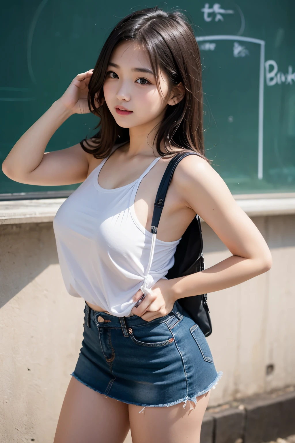 elementary school student、girl、Tight, sharp breasts in the middle of development、nipple bin、nipple bin、nipple bin、school bag for lower grades、camisole、miniskirt、thigh、